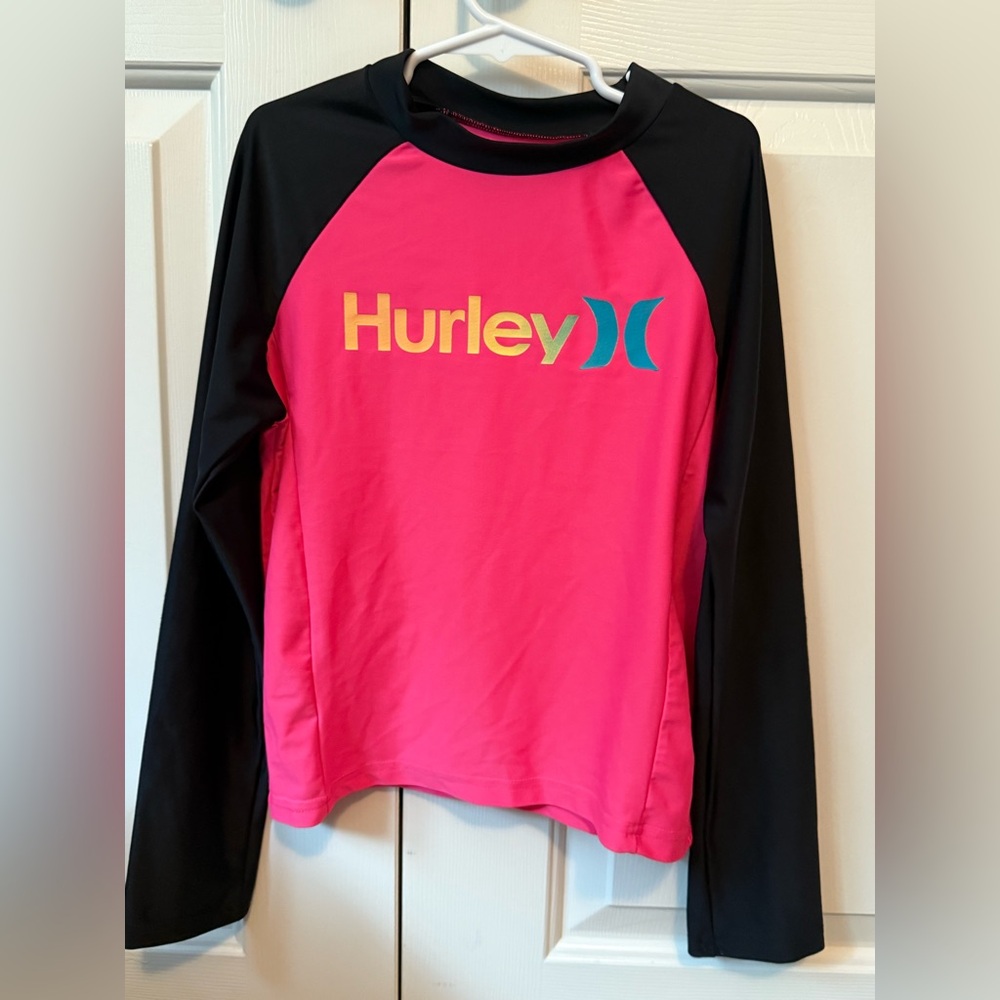 Hurley Pink and Black Long Sleeve Swim Shirt